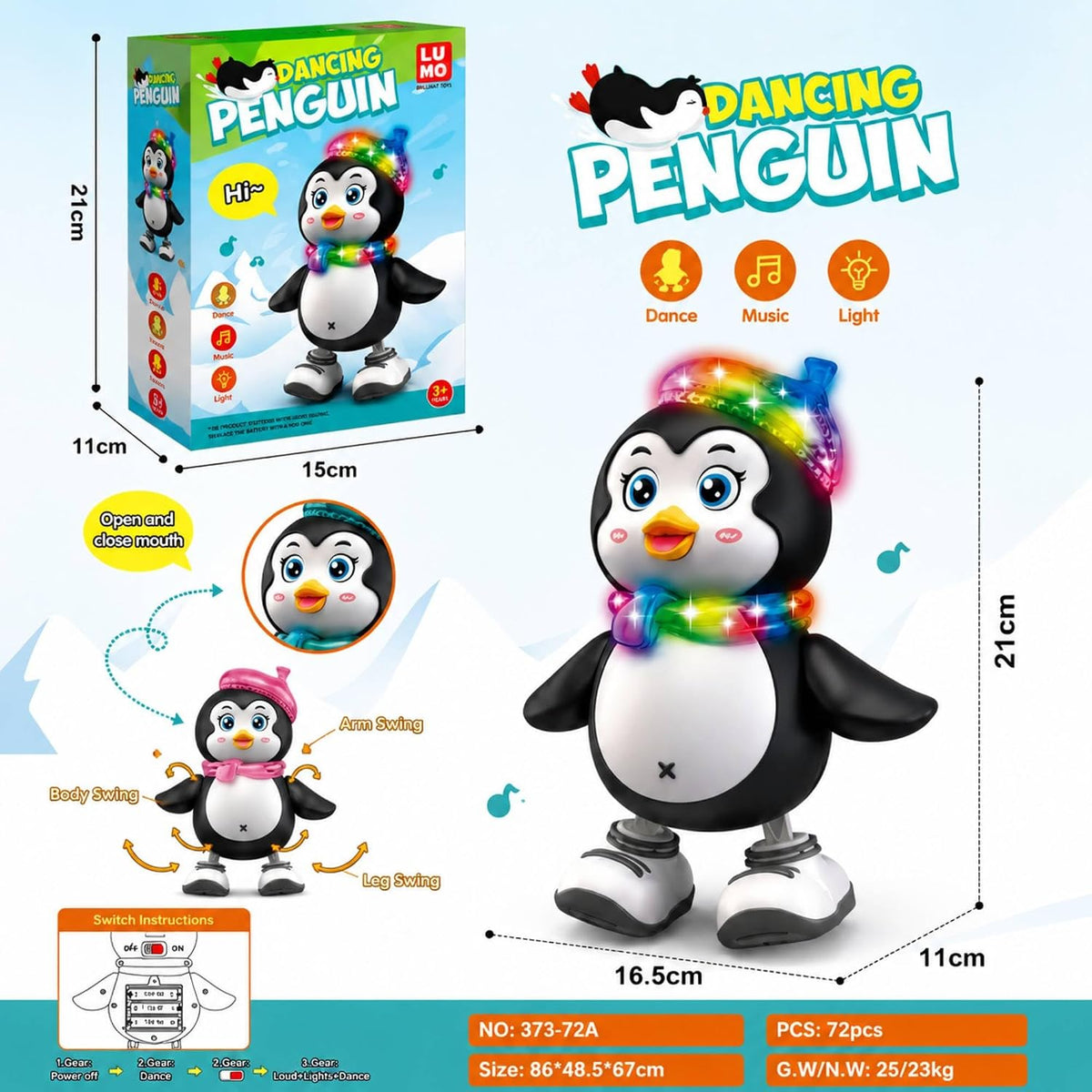 DZLING Musical Dancing Penguin Toy with LED Lights