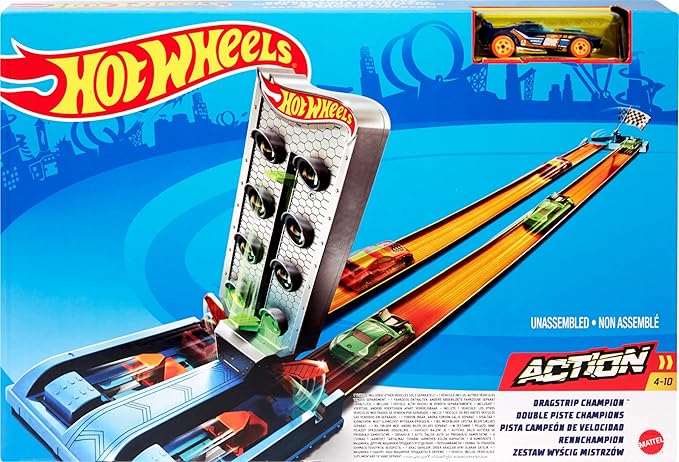 Hot Wheels Dragstrip Champion Playset with 1:64 Scale Die-Cast Car
