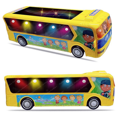 FunBlast Yellow City Bus for Kids: Musical, Light-Up, 360° Rotating Action Toy
