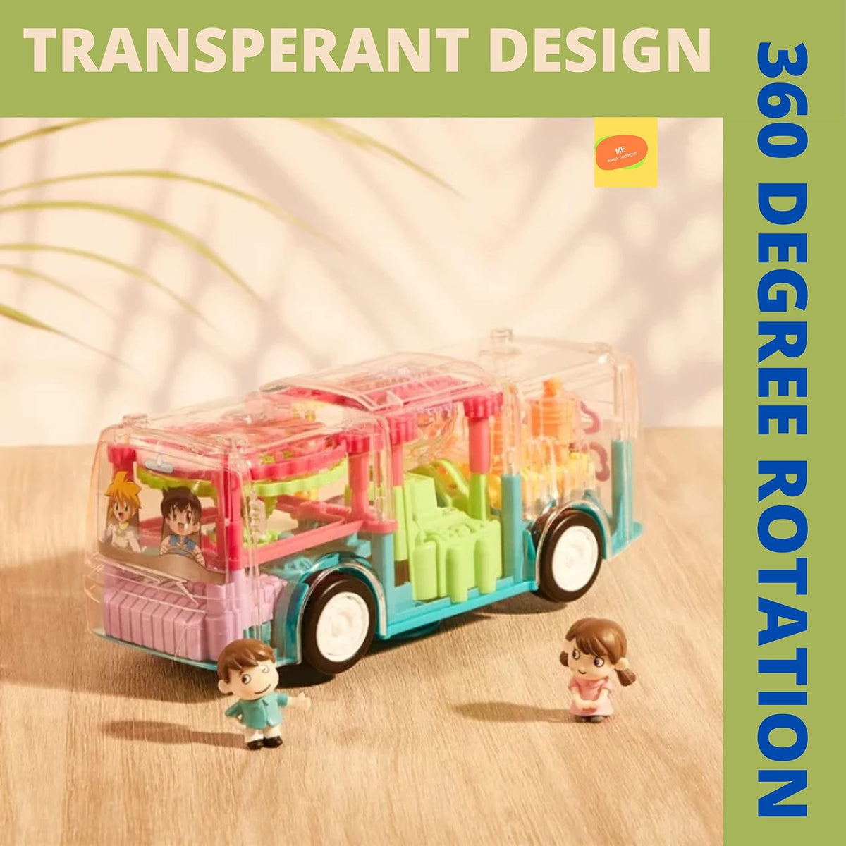 Manvik Enterprises gearbus1 Transparent Gear Bus Bump & Go Light Music Toy