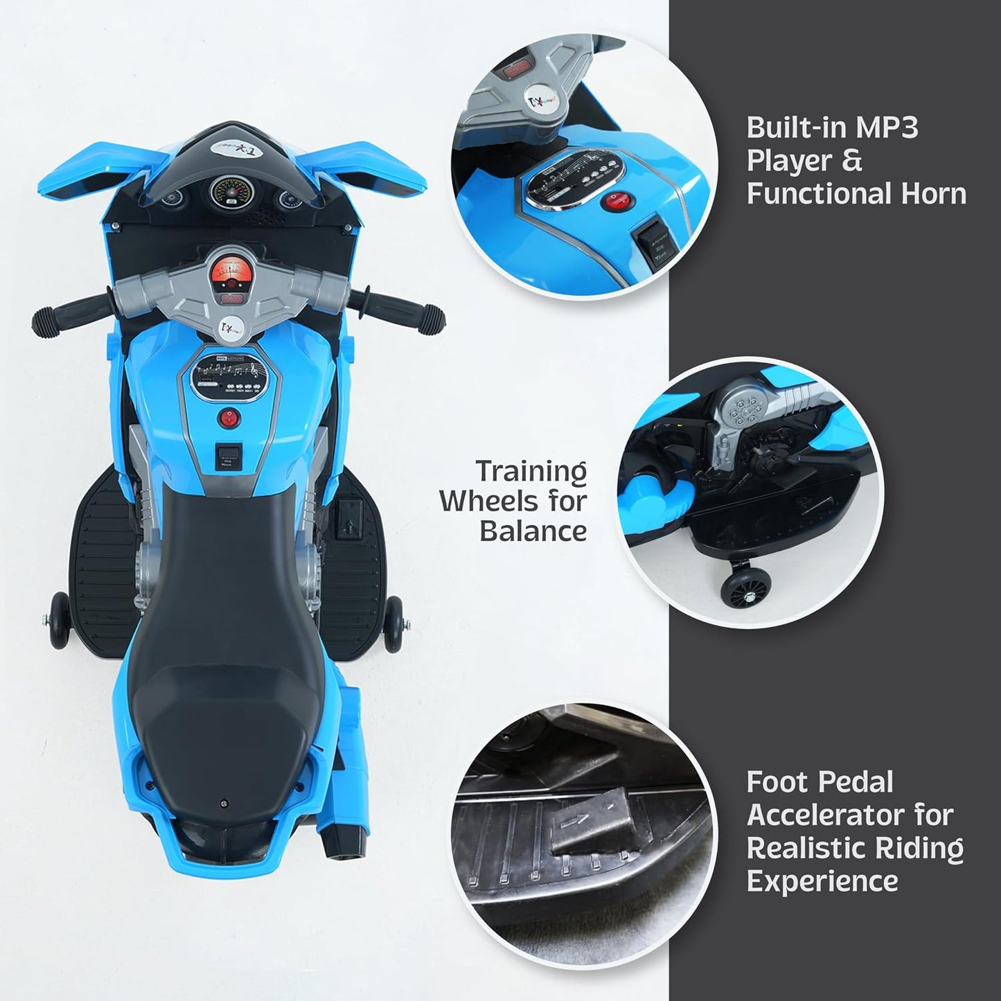 Toy House Mini Ninja Rechargeable Electric Ride-On Bike for Kids Blue