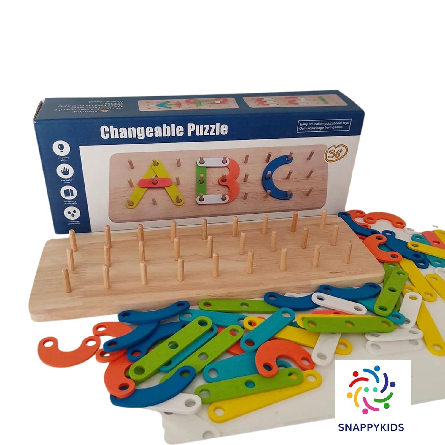 TRENDYKIDS Wooden Alphabet Number Stacking Blocks Montessori Educational Puzzle for Kids
