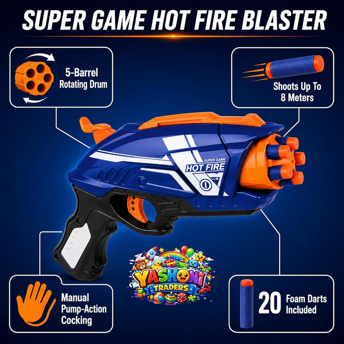 Yashoni Hot Fire Foam Blaster Toy Gun for Kids with 20 Soft Foam Bullets