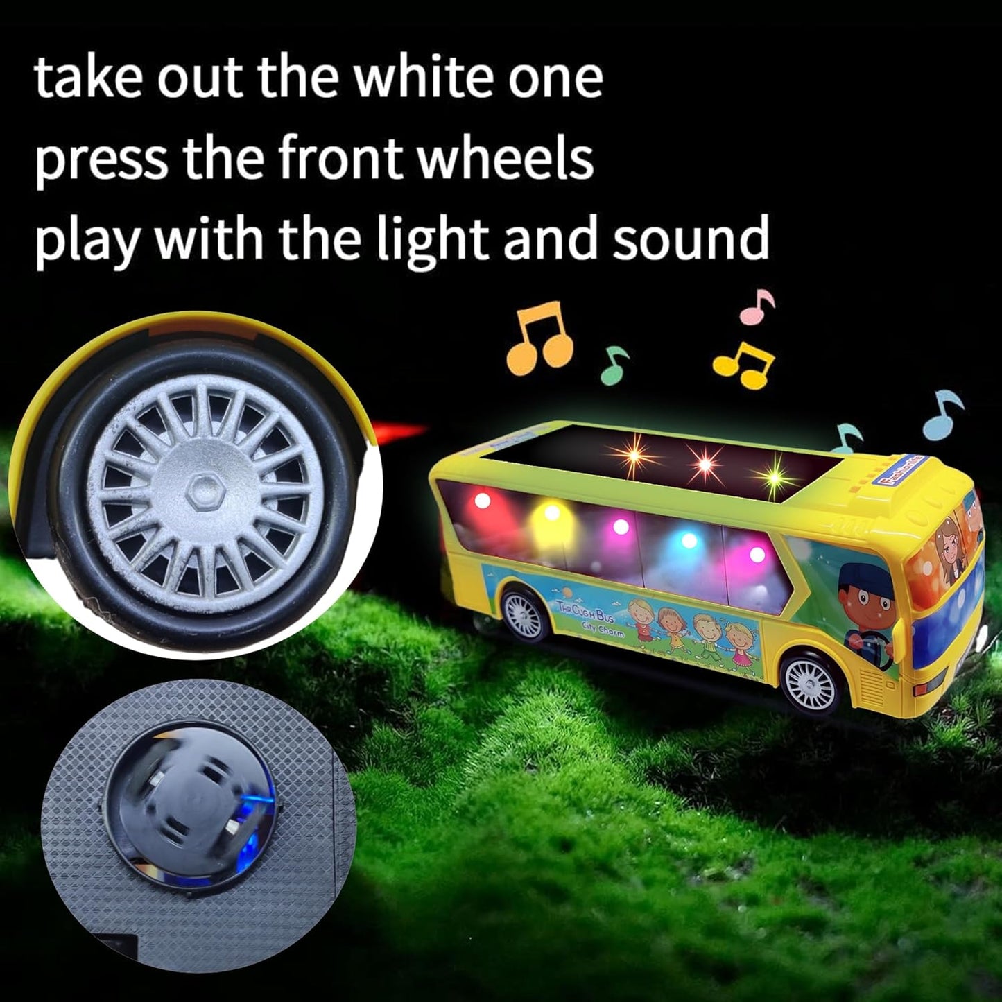 FunBlast Yellow City Bus for Kids: Musical, Light-Up, 360° Rotating Action Toy