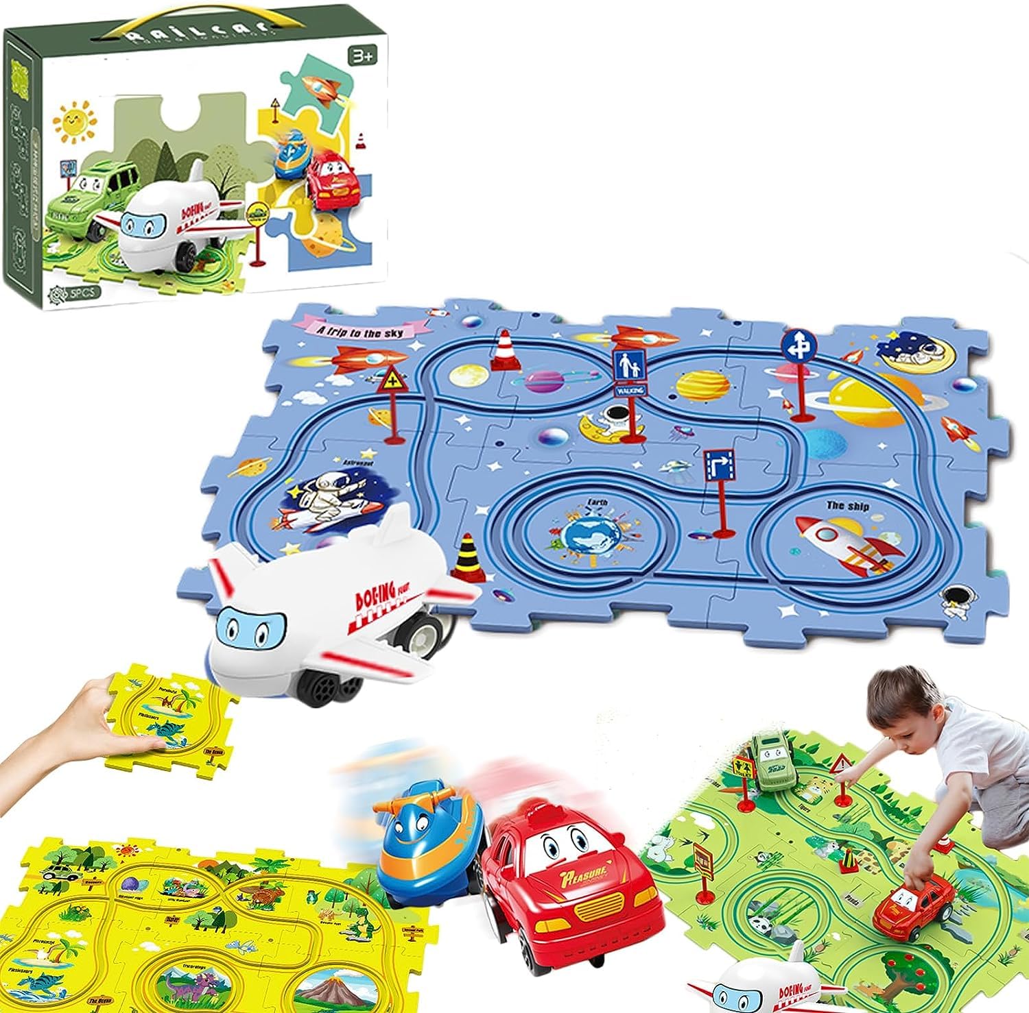 DIY Assembling Electric Trolley Puzzle Track Car Race Set