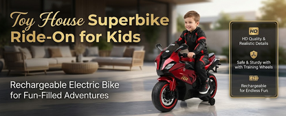 Toy House Battery Operated Ride-On Bike for Kids 3 to 8 Years - B018-Metalic Red