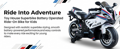 Toy House Battery Operated Ride-On Bike for Kids 3 to 8 Years - B018-Police White