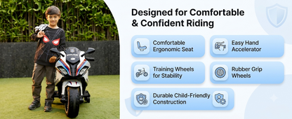 Toy House Battery Operated Ride-On Bike for Kids 3 to 8 Years - B018-Police White
