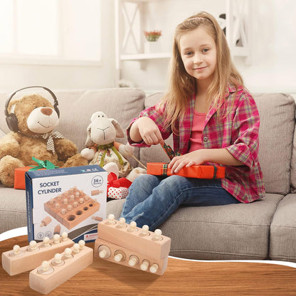 Montessori Wooden Cylinder Sorting Game: Educational Puzzle Blocks for Toddlers