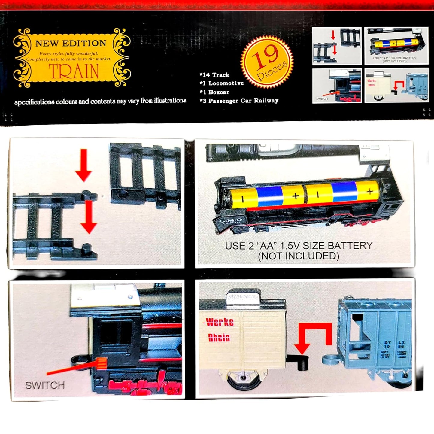 Black Battery Operated Toy Train Set for Kids with Round Track, 19 Pieces Plastic Engine