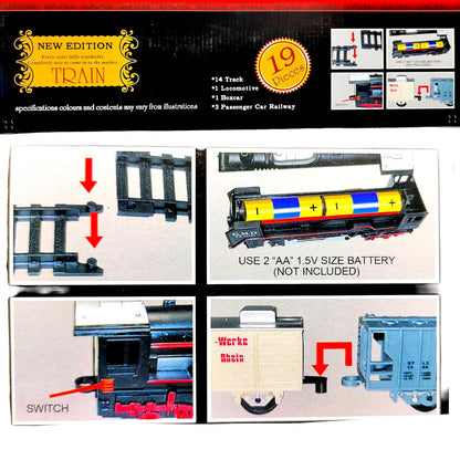 Black Battery Operated Toy Train Set for Kids with Round Track, 19 Pieces Plastic Engine