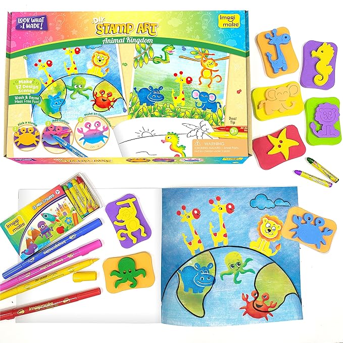 Imagimake Animal Kingdom Stamp Art Mess-Free Kids Coloring Set 3+ Years
