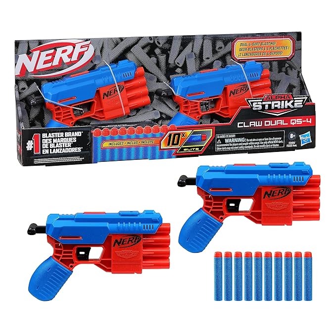 Nerf Alpha Strike Claw Dual QS-4 Blaster Set: Two Blasters, Elite Darts