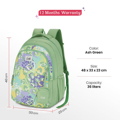 Genie Laena 36L Ash Green School Backpack with 1 Year Warranty