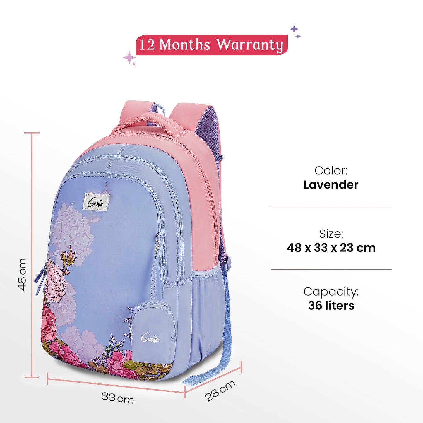 Genie Juliet 36L Lavender School & College Backpack with 1 Year Warranty