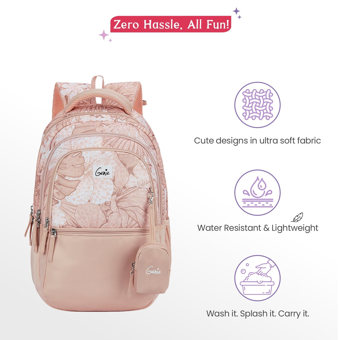 Genie Donna 27L Beige School Backpack with 1 Year Warranty