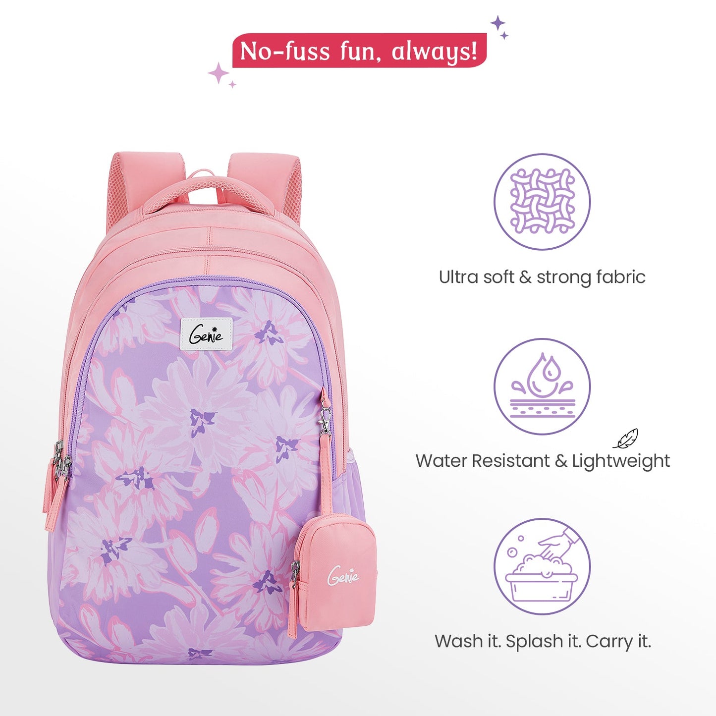 Genie Gaze 36L Lavender School & College Backpack with 1 Year Warranty