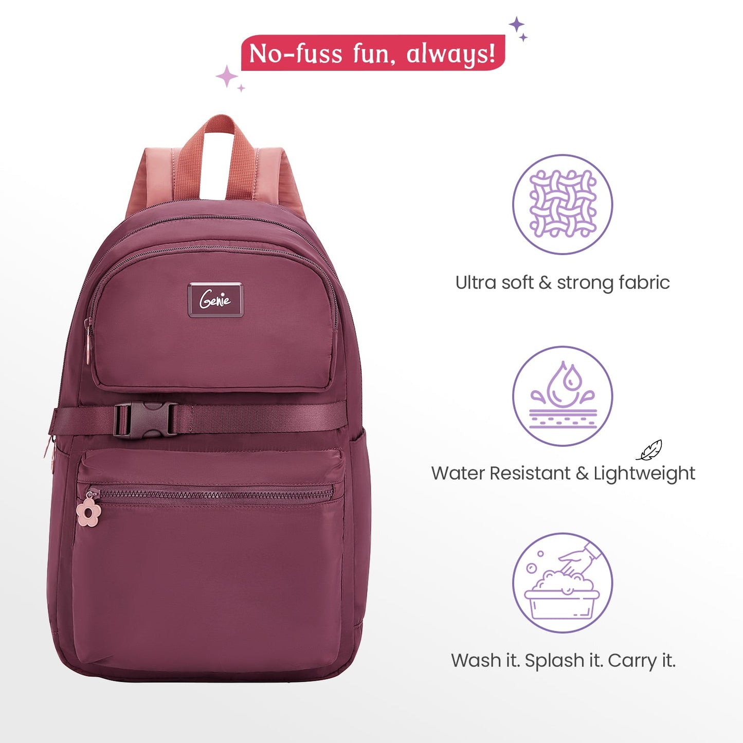 Genie Maple 21L Wine College Backpack With Laptop Sleeve + 1 Year Warranty