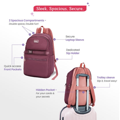 Genie Maple 21L Wine College Backpack With Laptop Sleeve + 1 Year Warranty