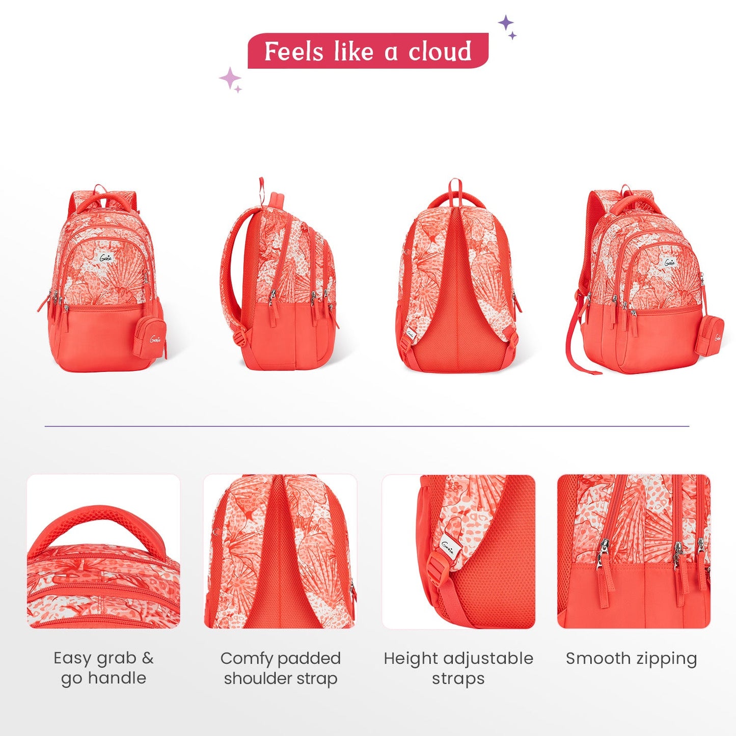 Genie Donna 27L Coral School Backpack with 1 Year Warranty