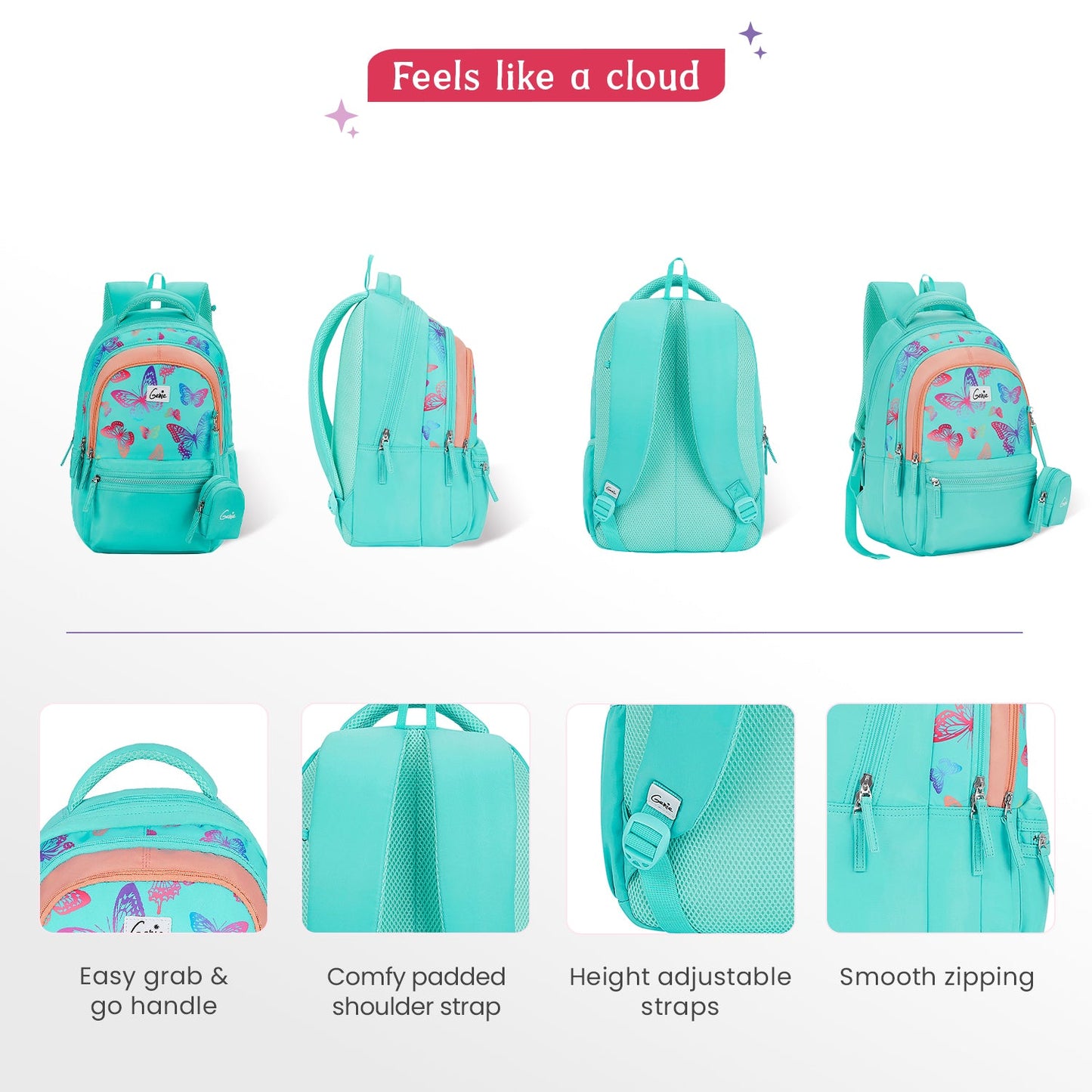 Genie Nectar 27L Teal School Backpack with 1 Year Warranty