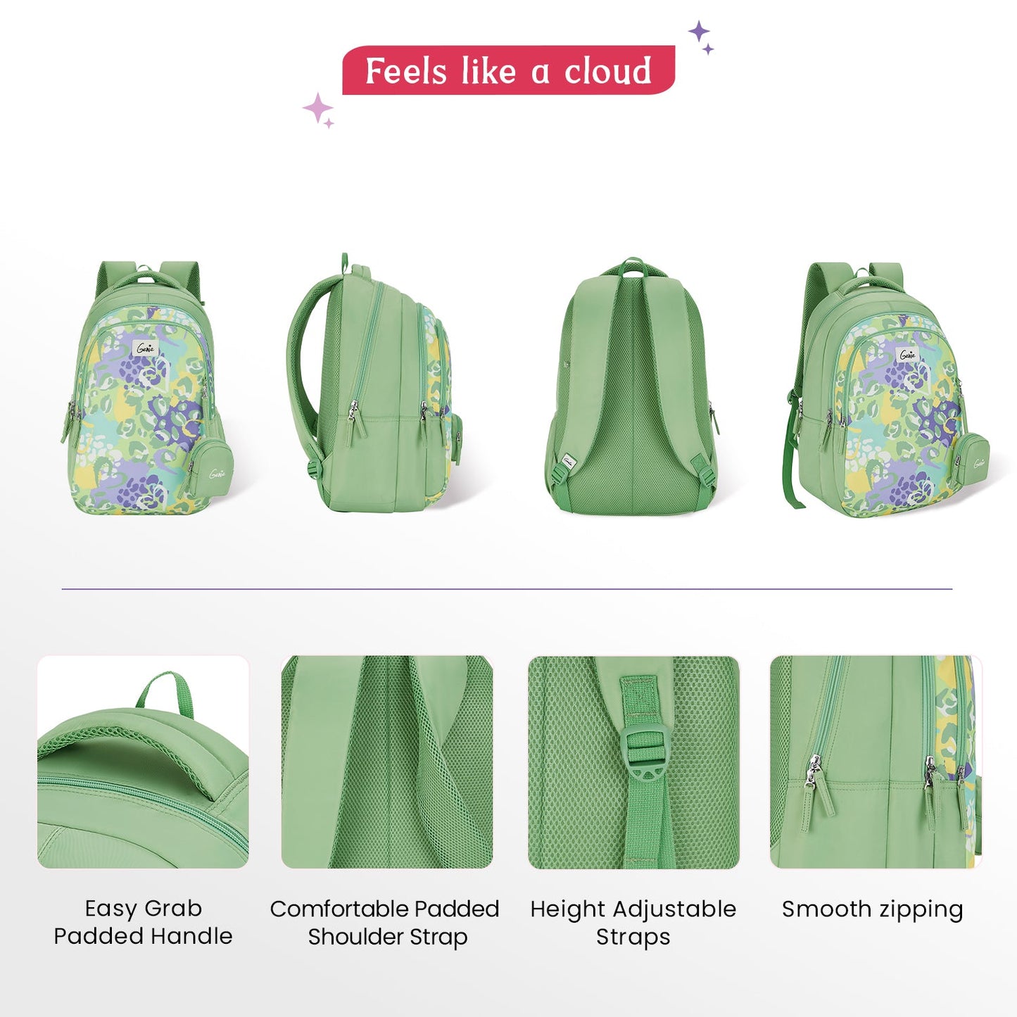 Genie Laena 36L Ash Green School Backpack with 1 Year Warranty