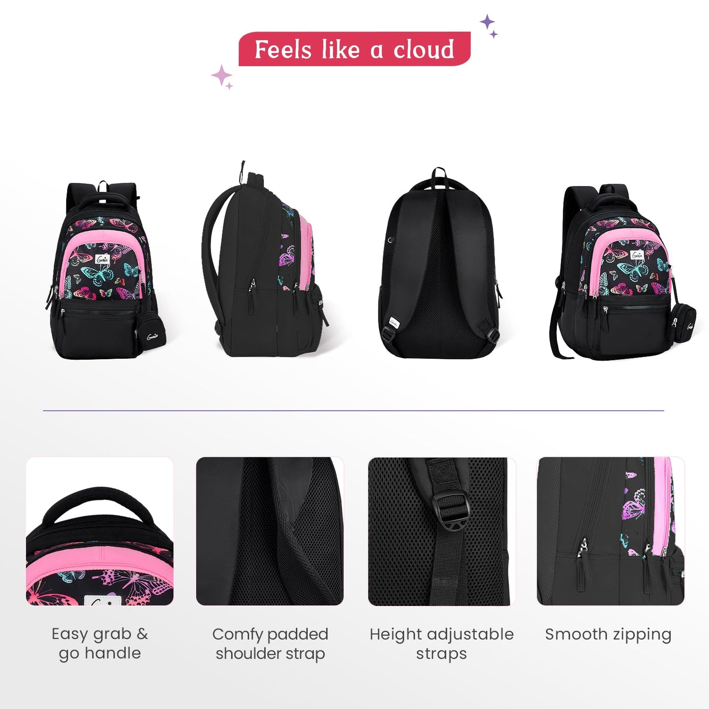 Genie Nectar 27L Black School Backpack with 1 Year Warranty