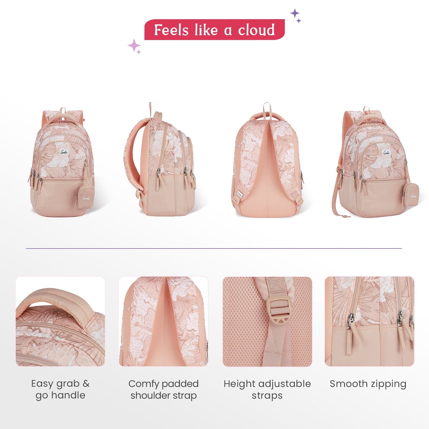 Genie Donna 27L Beige School Backpack with 1 Year Warranty