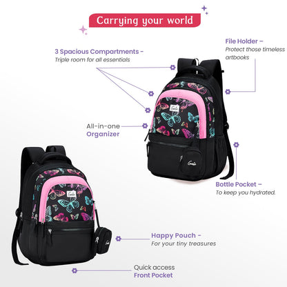Genie Nectar 27L Black School Backpack with 1 Year Warranty