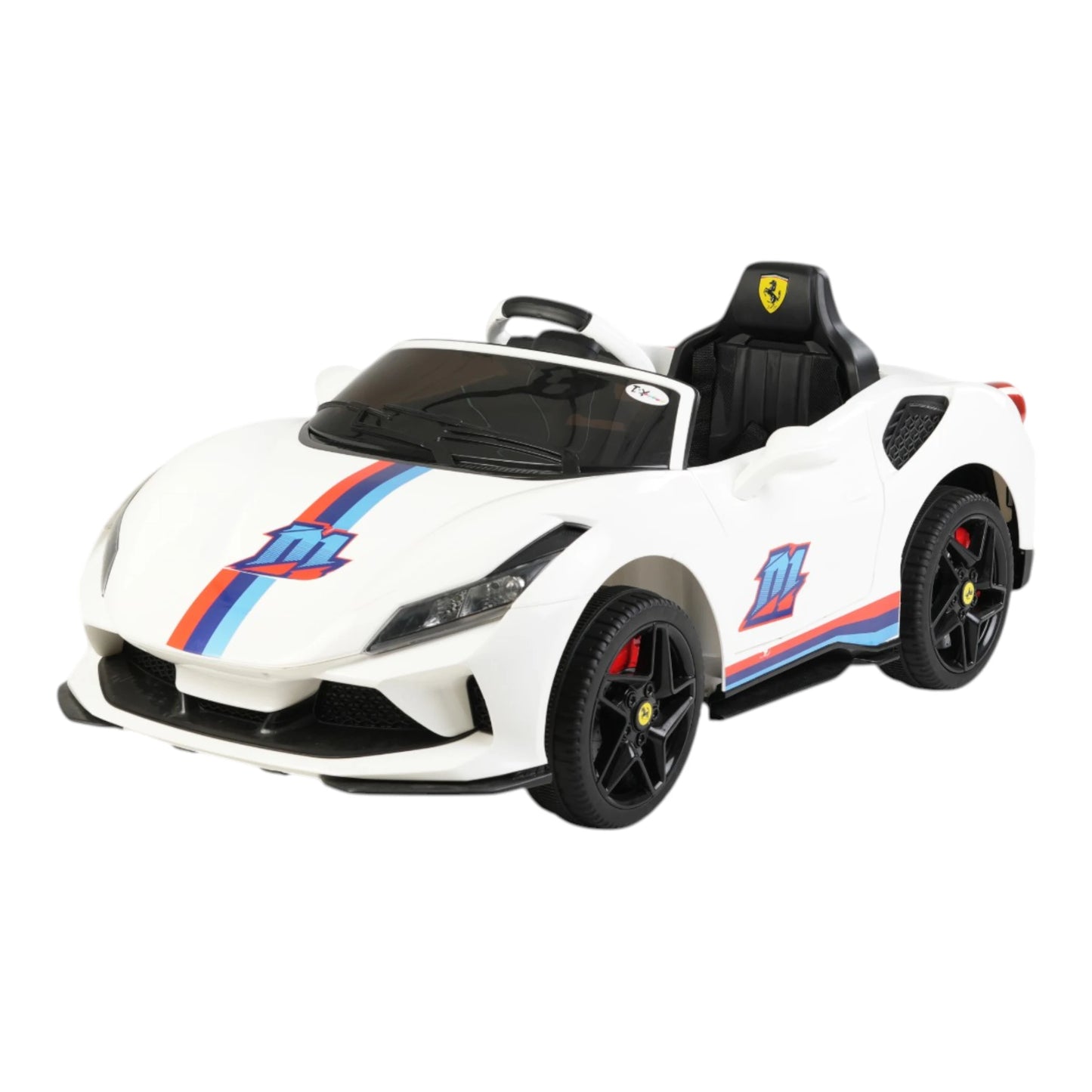 Toy House Battery Operated Ride-On Car for Kids - White With Sticker
