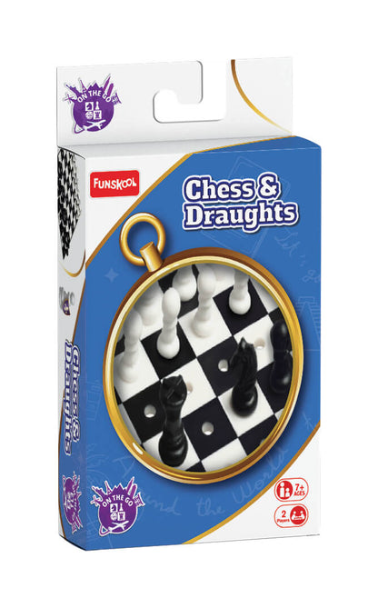 Portable Funskool Travel Chess & Draughts Board Game Set with Folding Pieces