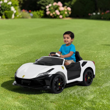 Toy House Battery Operated Ride-On Car for Kids - White With Black