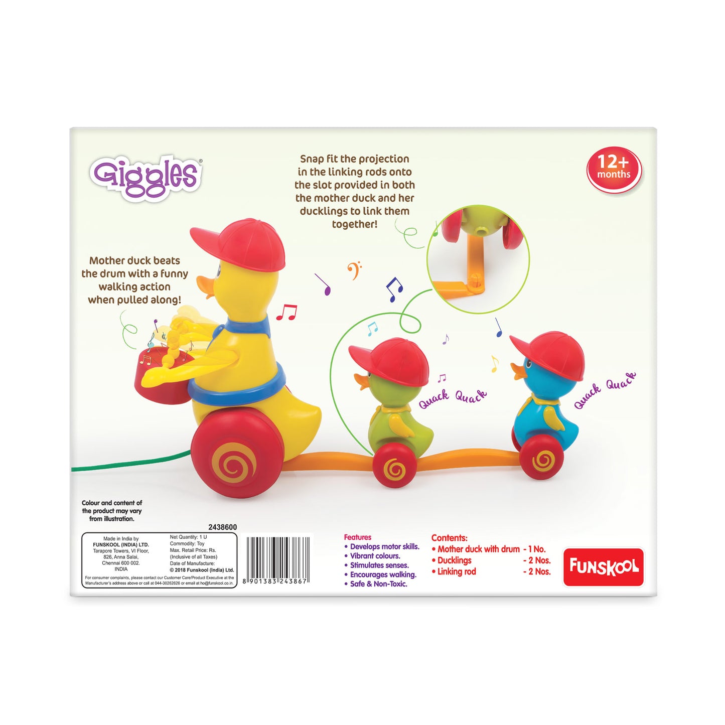 Funskool Colorful Duck Parade Pull-Along Toy Train Puzzle for Toddlers