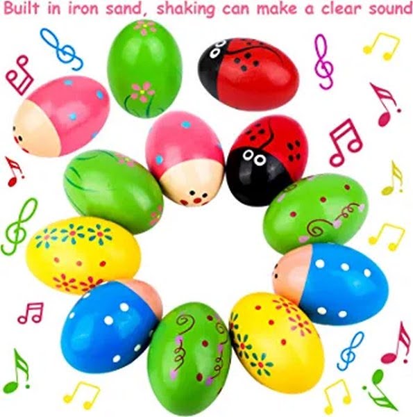 Vibrant Wooden Egg Shaker Rattle Toy, Develops Fine Motor Skills & Rhythm
