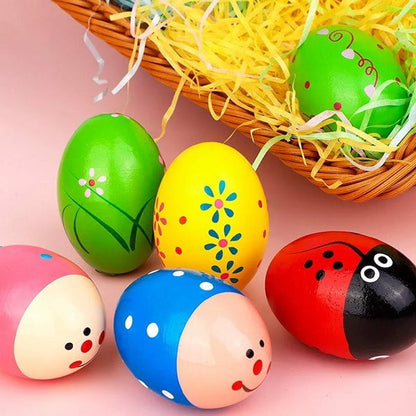 Vibrant Wooden Egg Shaker Rattle Toy, Develops Fine Motor Skills & Rhythm
