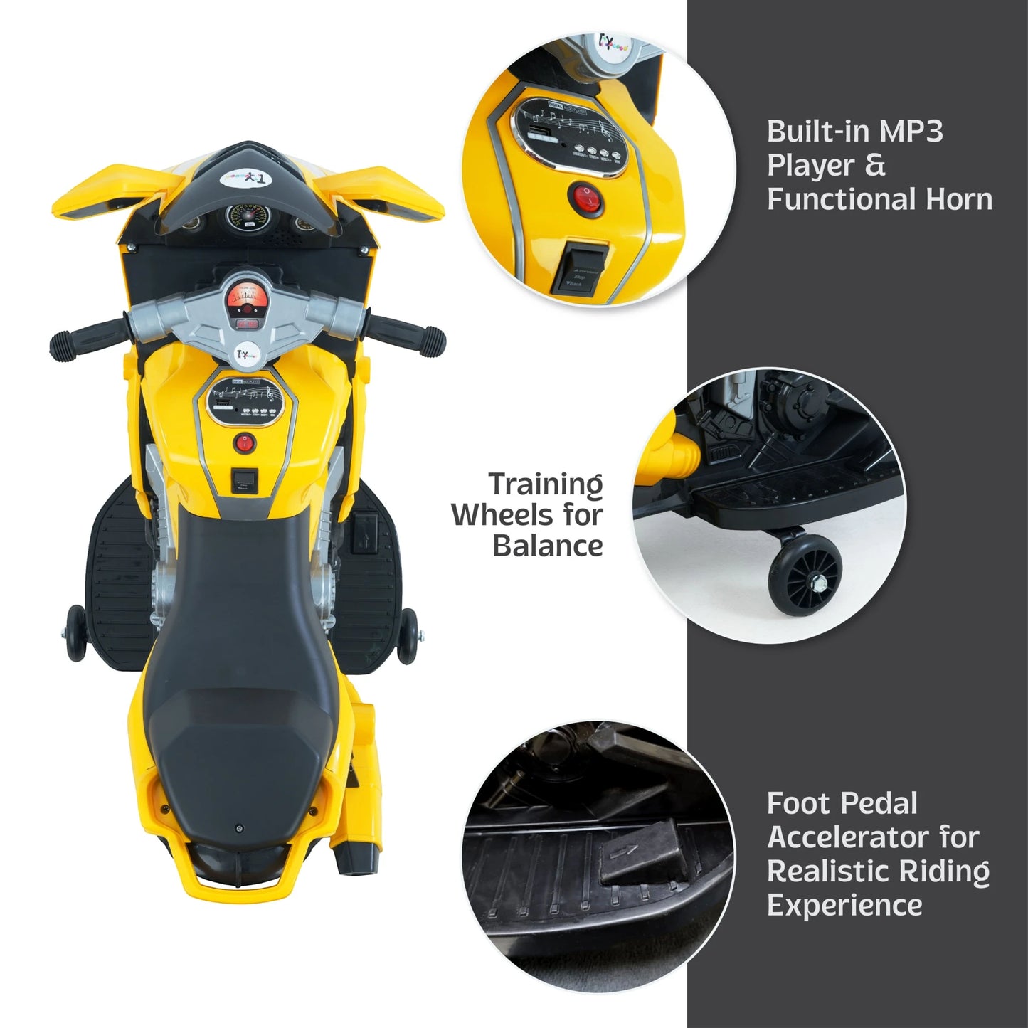 Toy House Mini Ninja Ride-On Bike for Kids - Age 2 to 4 - B005-Yellow