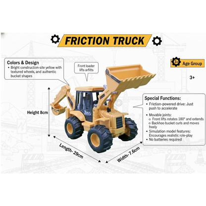 Friction Powered Bulldozer Truck JCB Excavator Toy