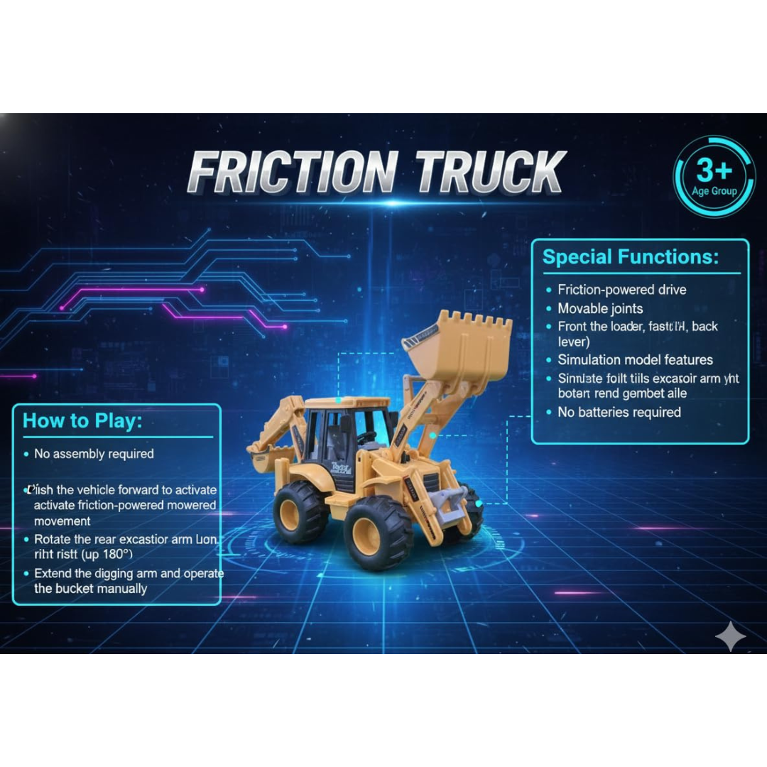 Friction Powered Bulldozer Truck JCB Excavator Toy