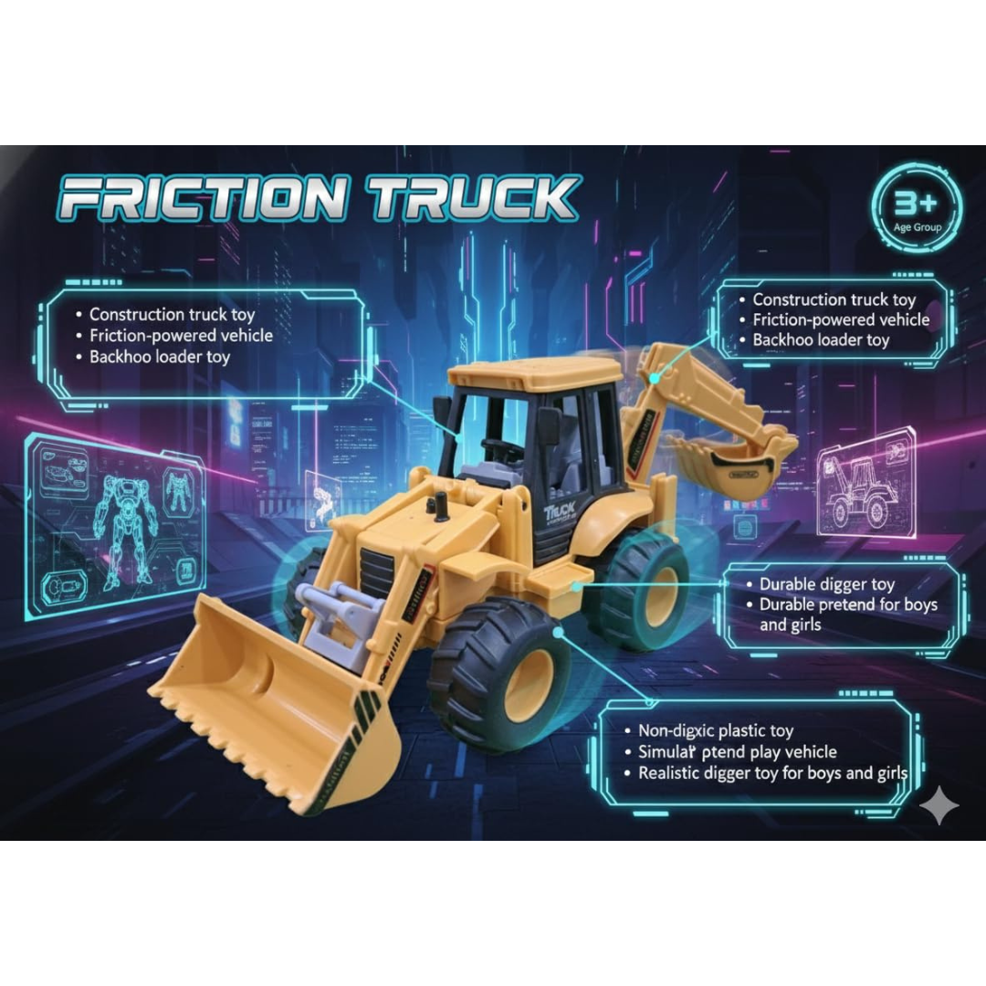 Friction Powered Bulldozer Truck JCB Excavator Toy