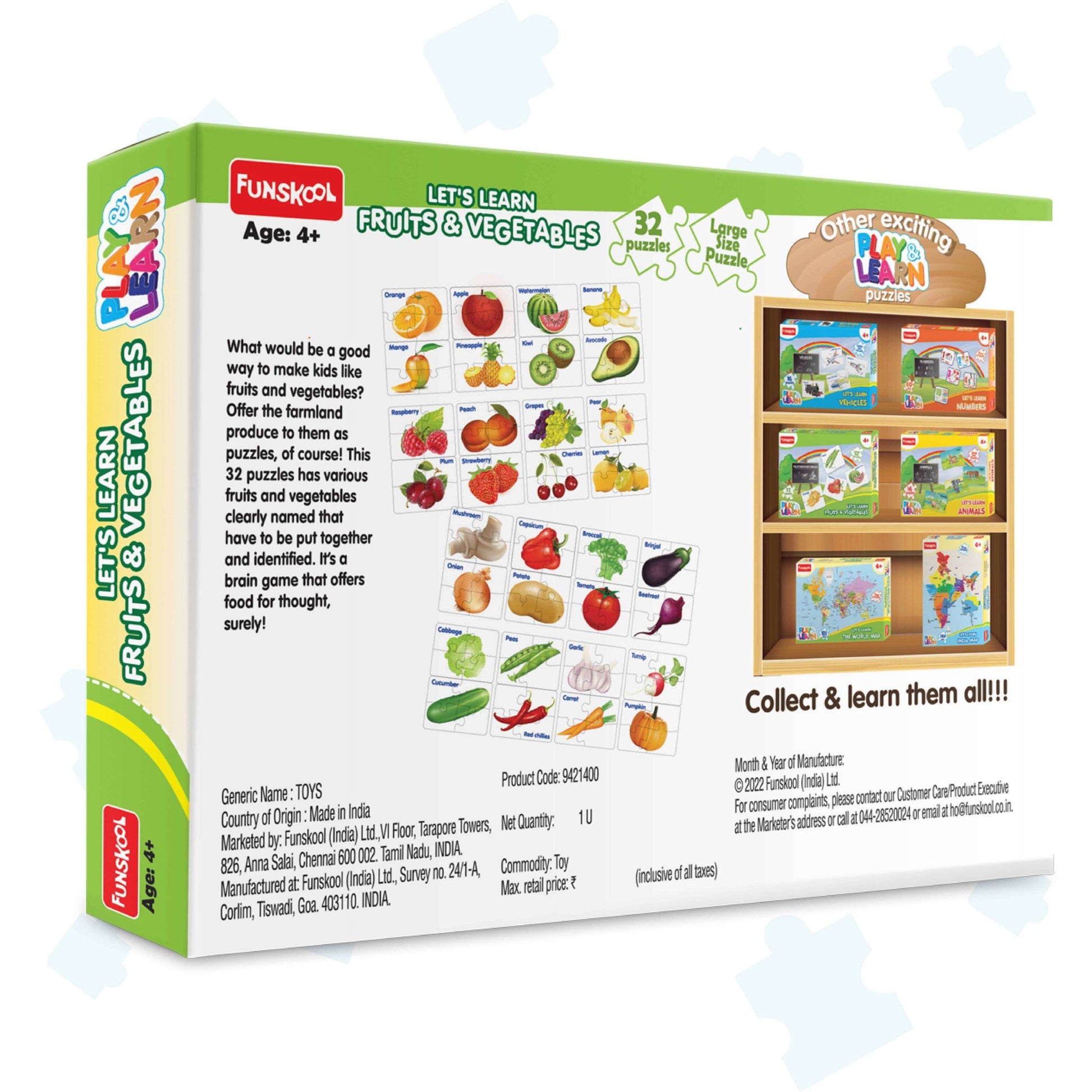 Funskool Educational Learn Fruits Vegetables Puzzle for Kids - Develop Skills