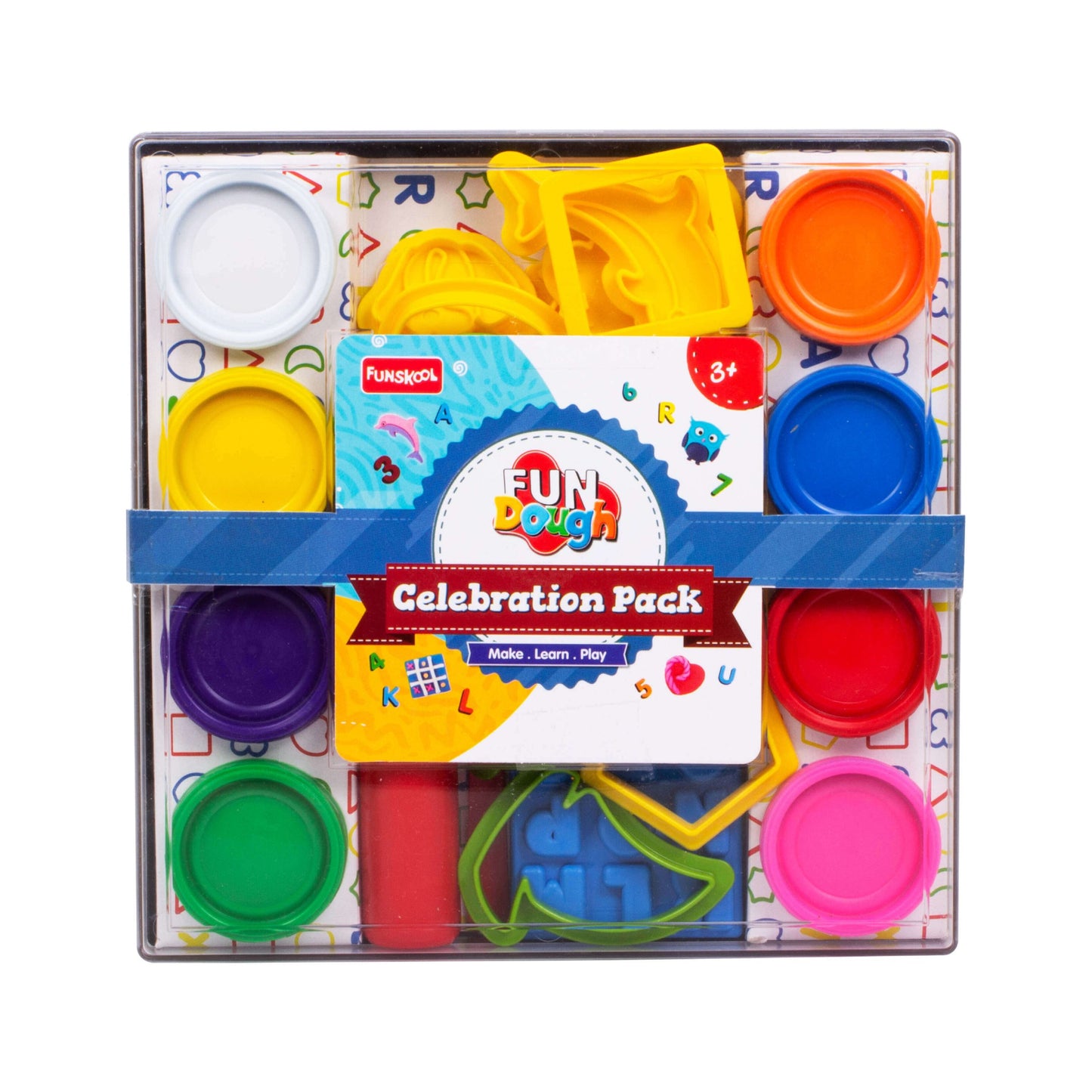 Fundough Celebrations Pack: Educational Alphabets, Numbers, Shapes, Animals, 8 Tubs