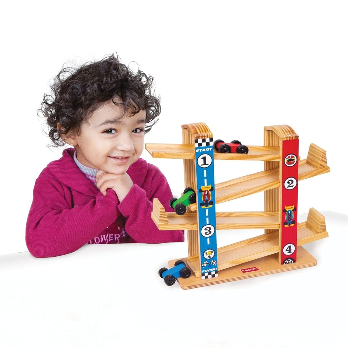 Funskool Ramp Racer Wooden Racing Toy with 3 Mini Cars