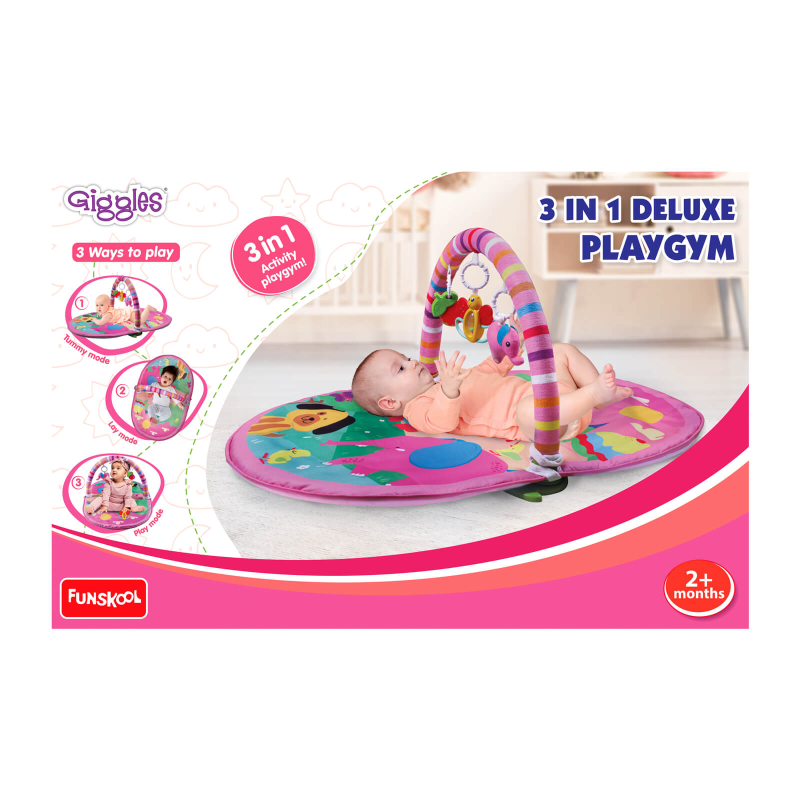 Funskool 3-in-1 Baby Activity Gym Pink | Jungle Toys Play Mat