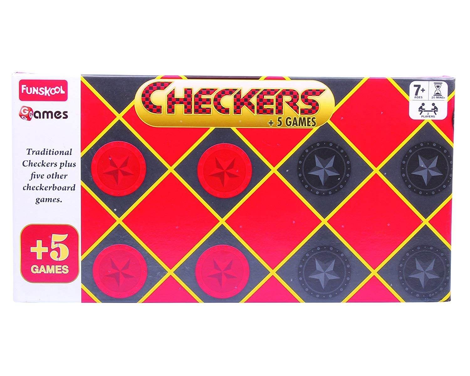 Funskool Checkers Plus Five Other Traditional Strategy Checkerboard Games