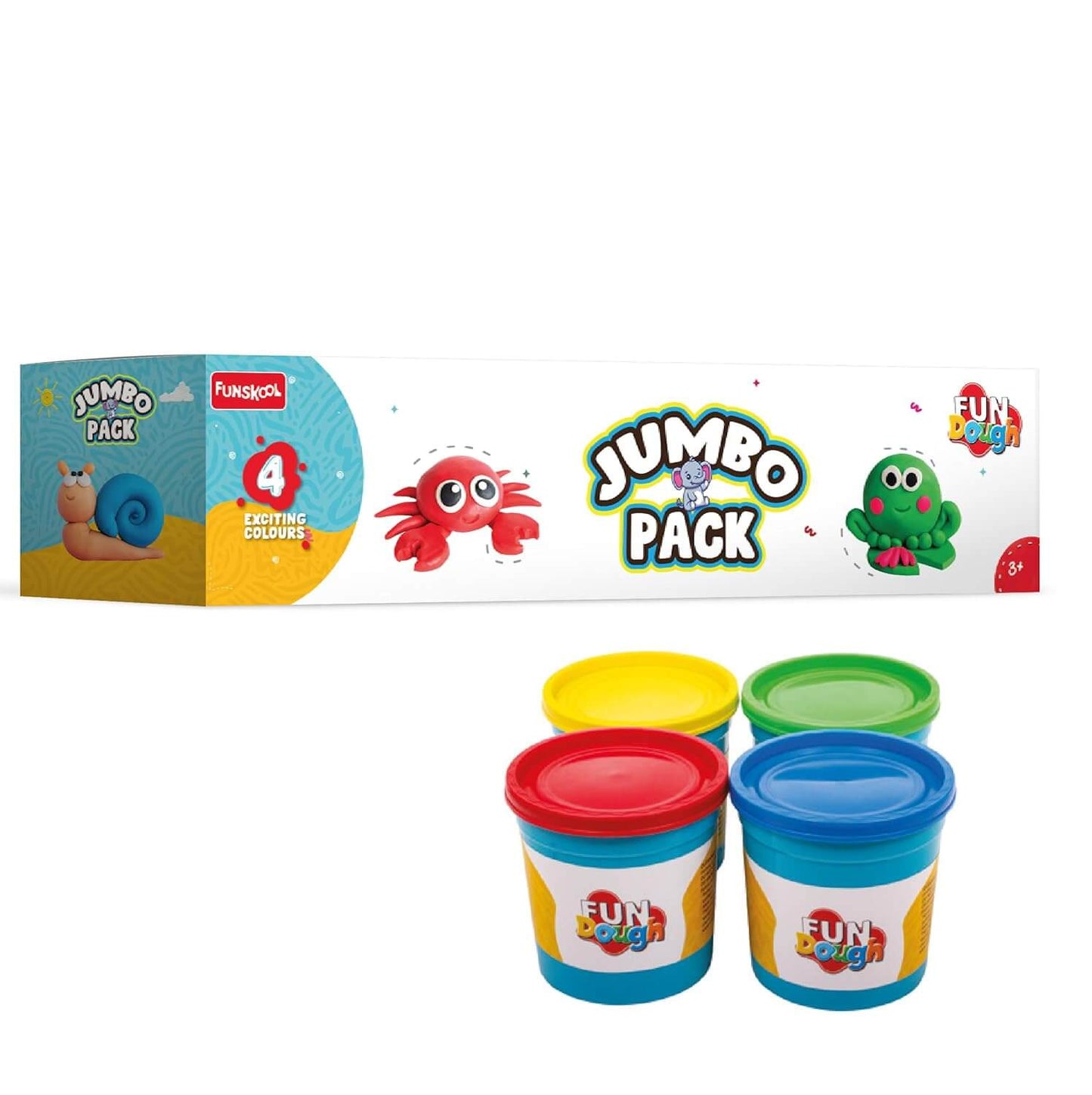 Funskool Fun Dough Jumbo Play Dough Pack: Four Vibrant Tubs of Colorful Creative Fun for Kids