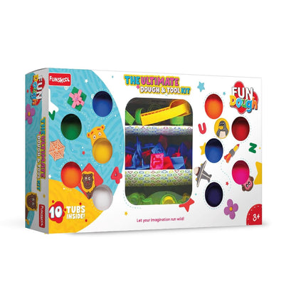 Funskool Fun Dough Tool Kit | 10 Colors Cutters Molds Stampers