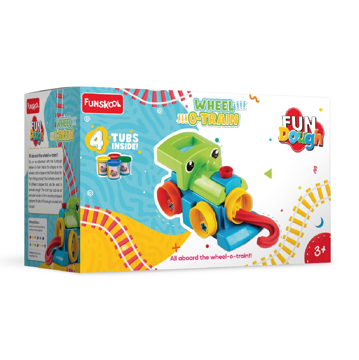 Funskool Fundough Wheel-O-Train Playset with 10 Extruder Shapes and Dough