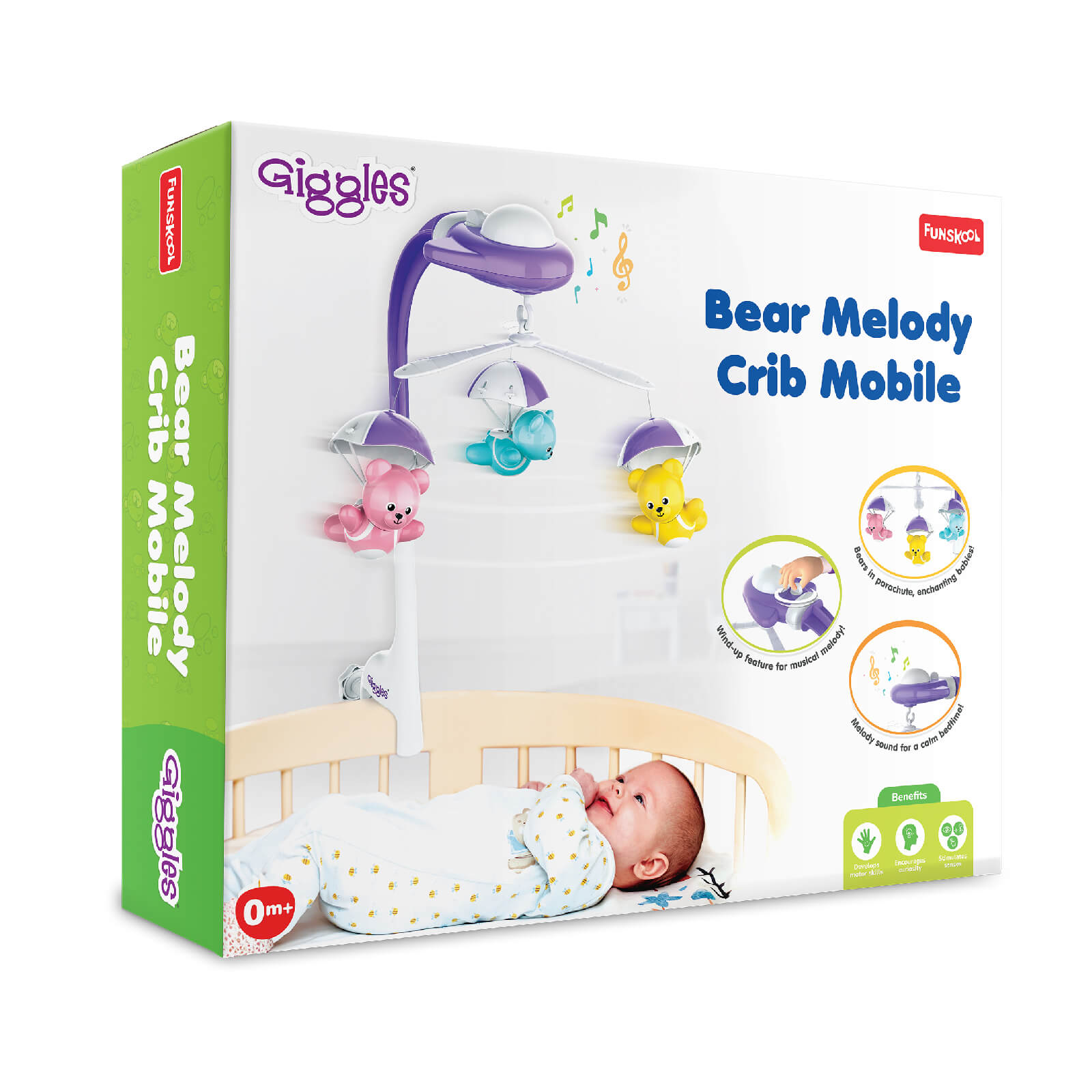 Funskool Giggles Bear Melody Musical Crib Mobile with Three Hanging Bears