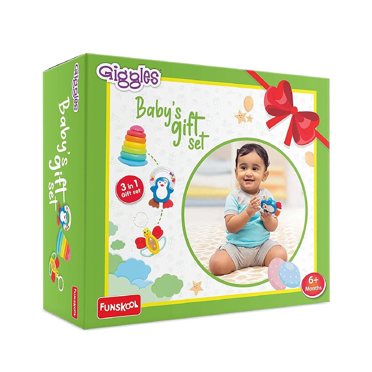Funskool Giggles Multicolour Baby Toy Set with Stacking Rings and Rattle