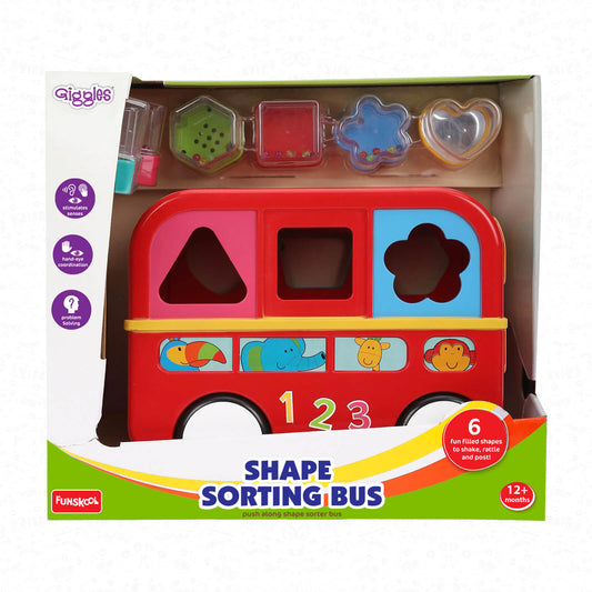 Funskool Giggles Shape Sorting Bus Educational Toy with Free Wheeling Action